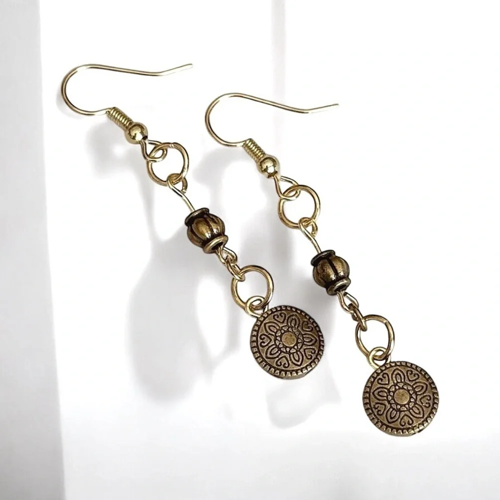 5 For $25💫Alternative Long Gold Medallion Dangles Earrings